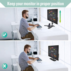 Single Arm adjustable monitor desk stand to raise or lower your monitor to a proper position