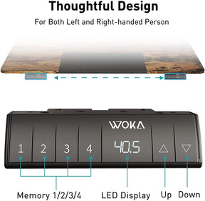 Rustic Brown + Black electric standing desk with memory keypad