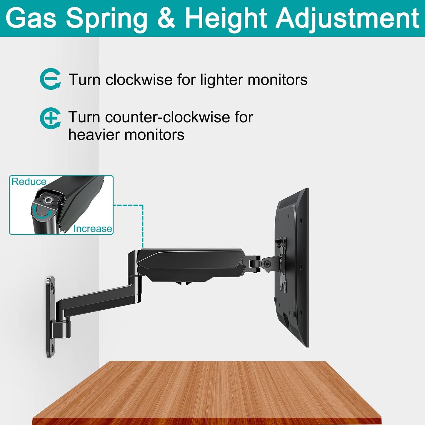 Single Arm height adjustable computer monitor wall mount