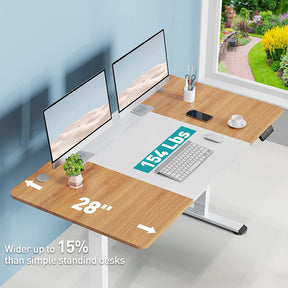 Deep Oak + White large standing desk loads up to 154 lbs