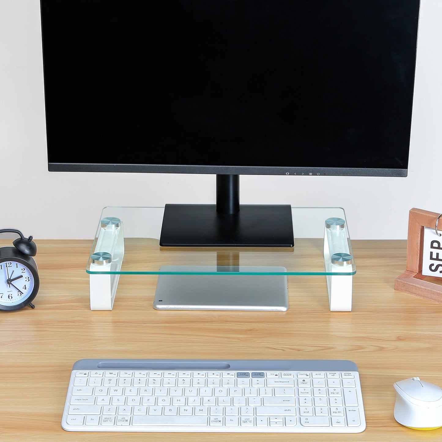 Glass Monitor Riser with Aluminum Legs