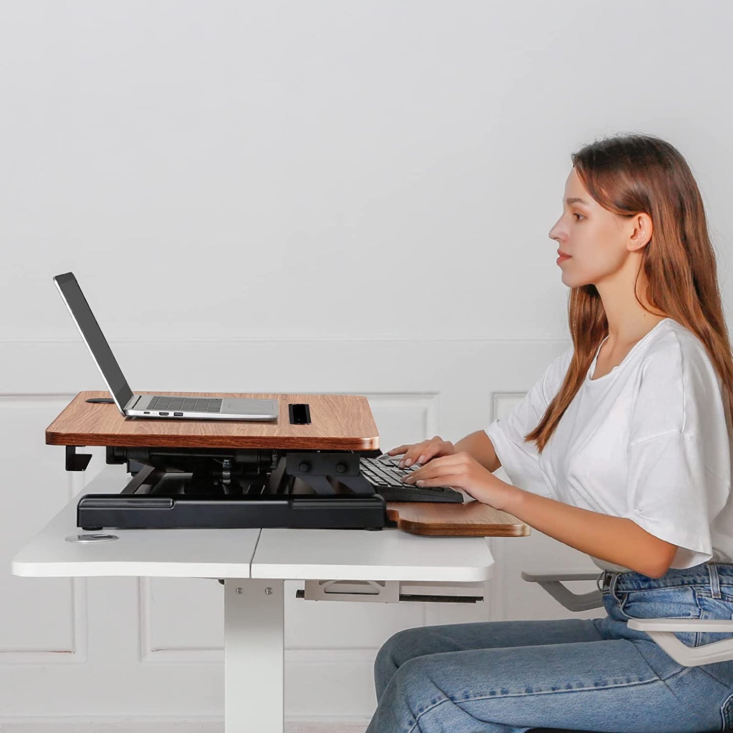 standing desk converter with spacious space Brown