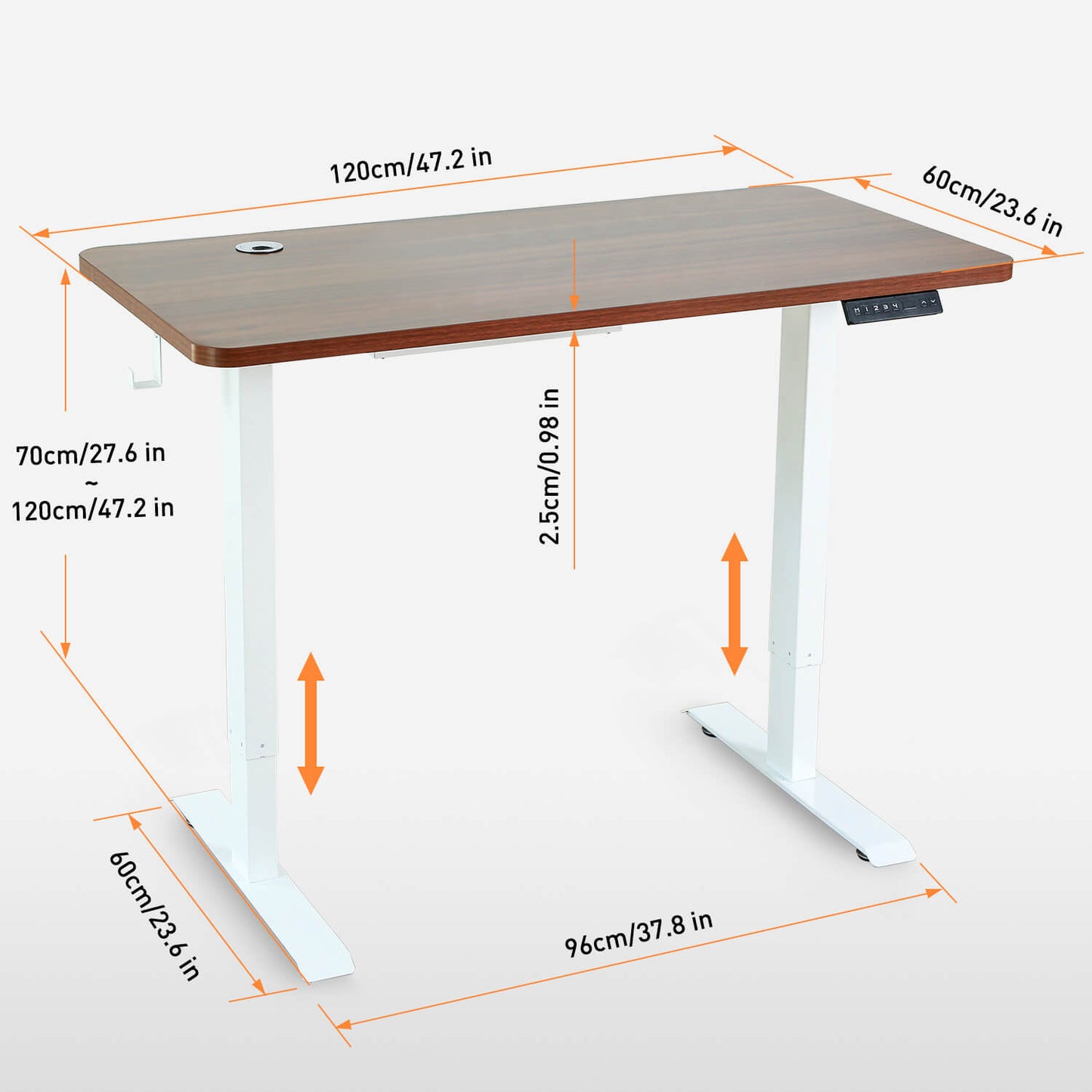 Walnut sit stand desk with 47.2×23.6'' desktop