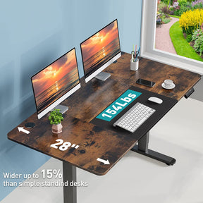 Rustic Brown + Black sit to stand desk loads up to 154 lbs