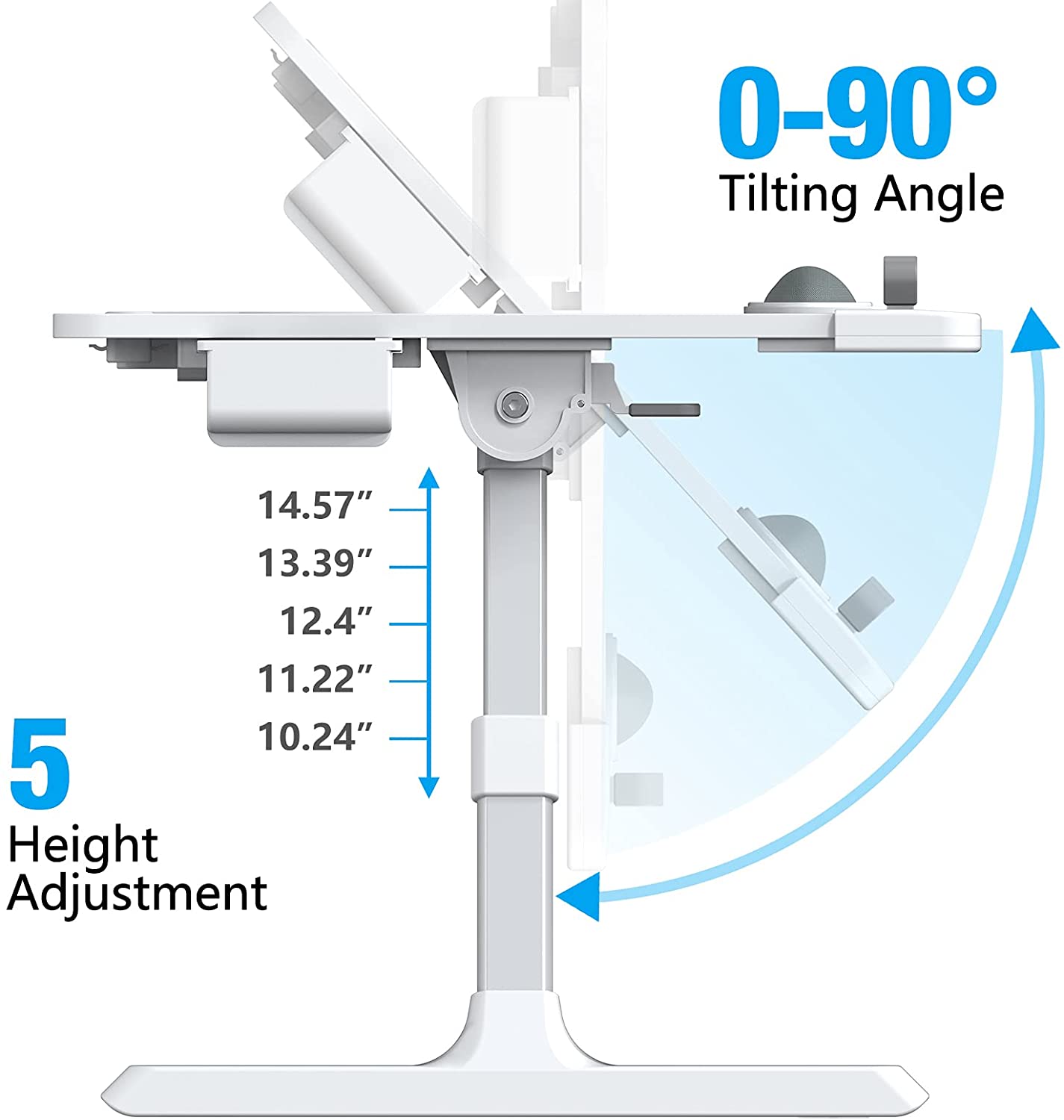 Black height adjustable bed table for laptop