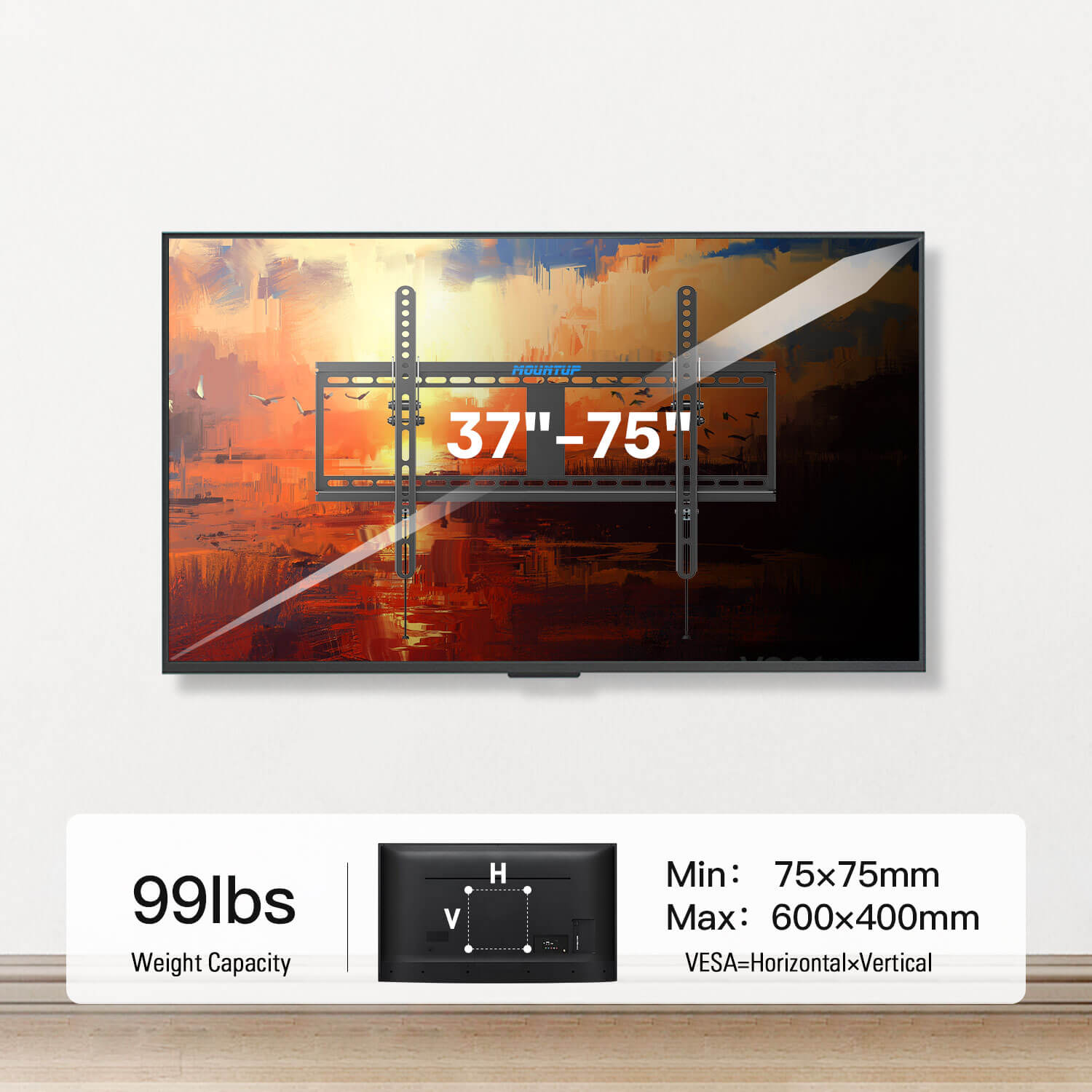 tilt TV mount loads up to 99 lbs