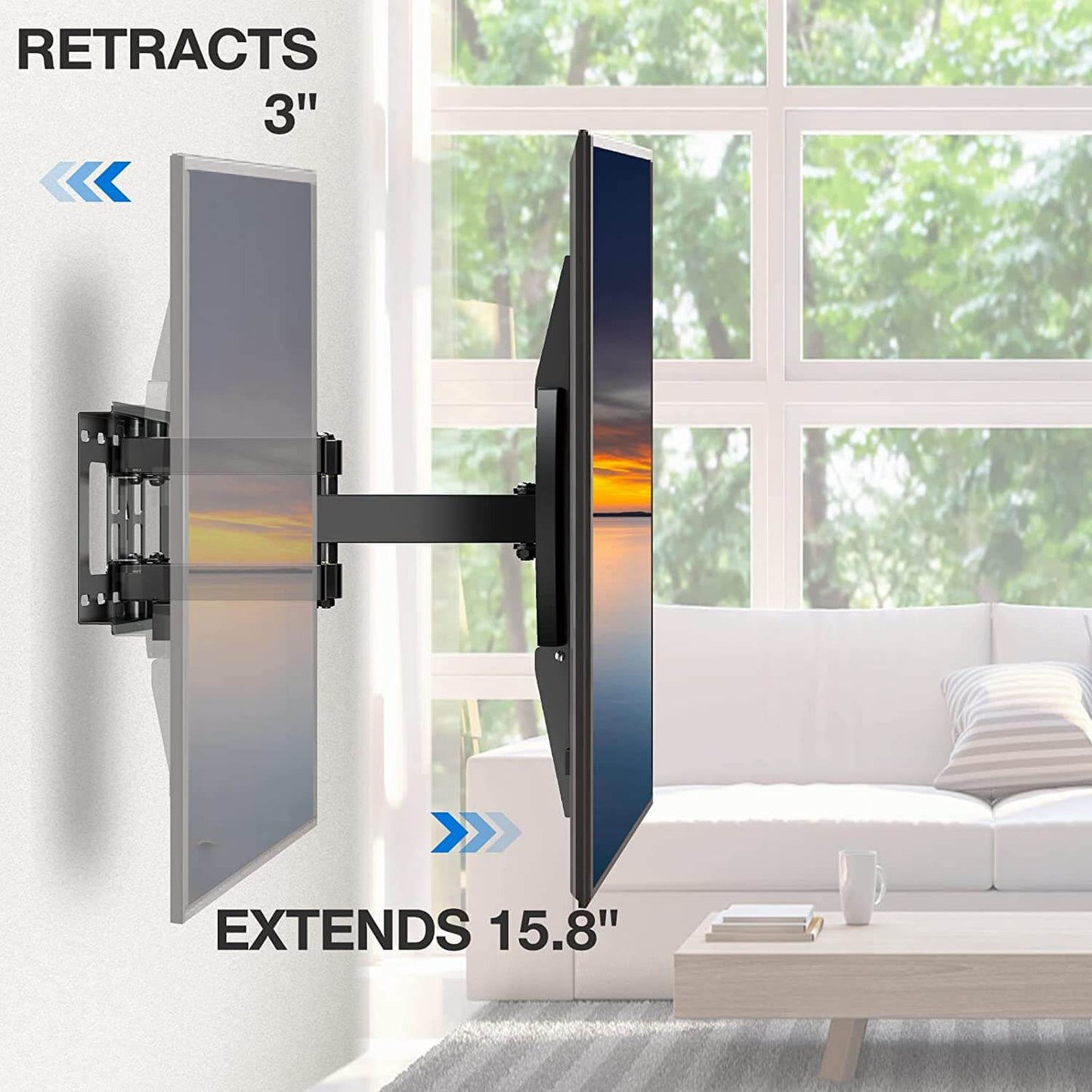 extendable TV mount for adjusting and saving space