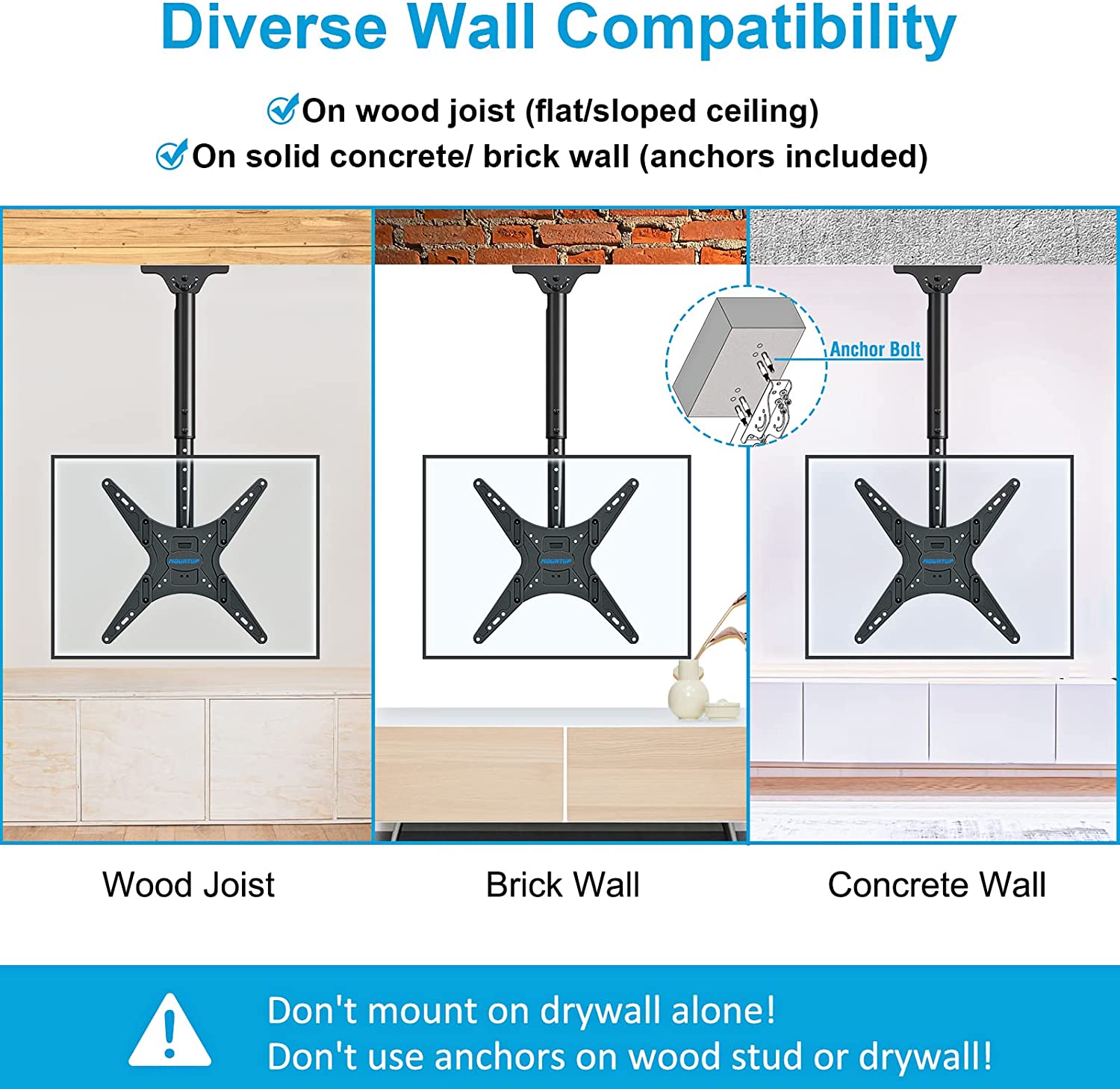 ceiling tv mount diverse wall compatibility