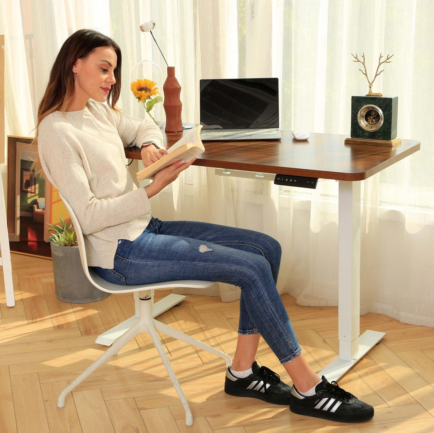Walnut stand up desk free to sit or stand